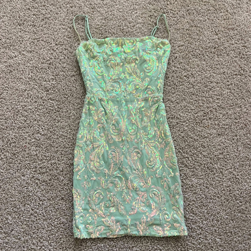 Light green sequin mini dress